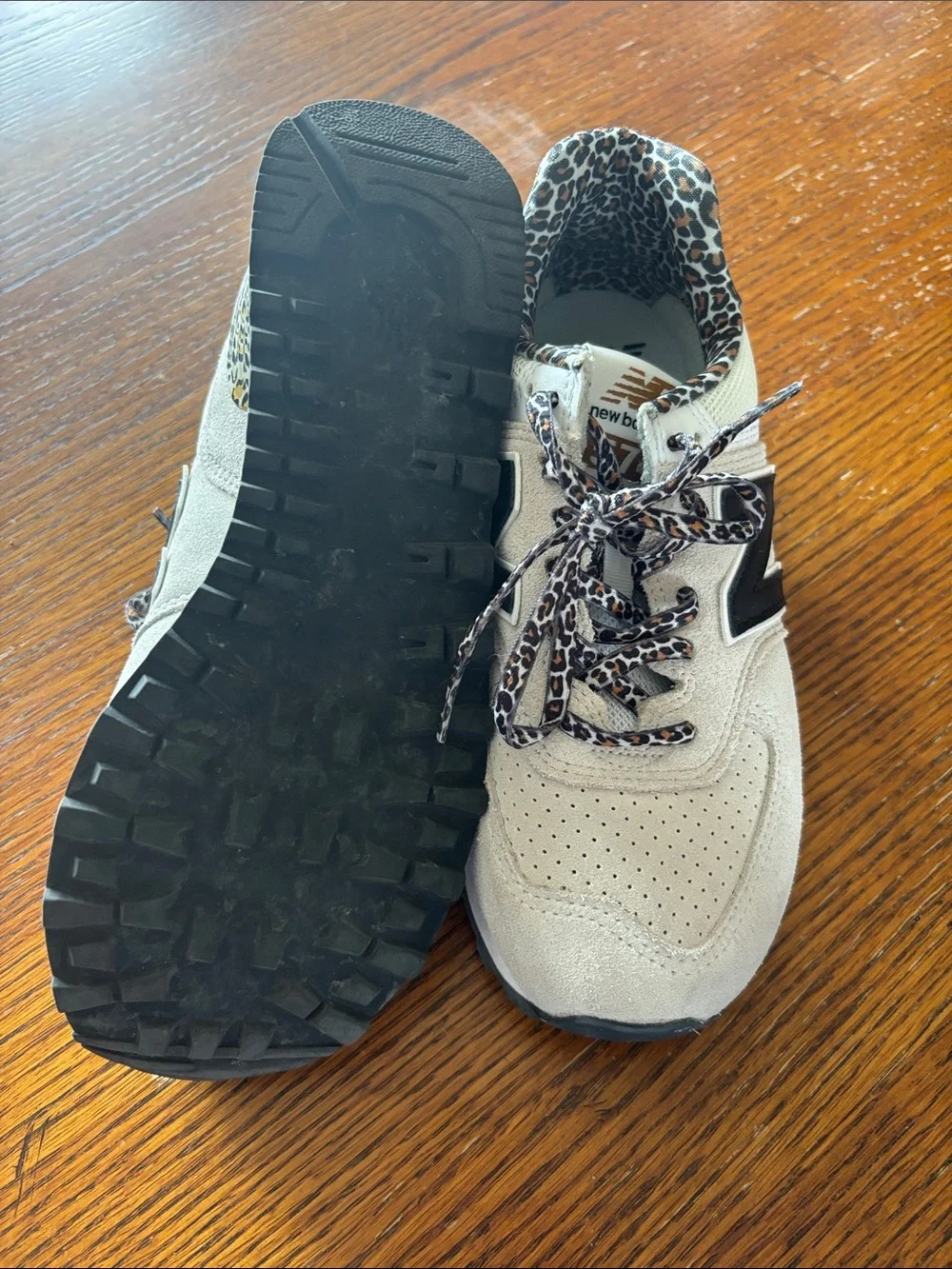 New Balance Beige Suede Sneakers with Leopard Accents - Picture 3 of 4